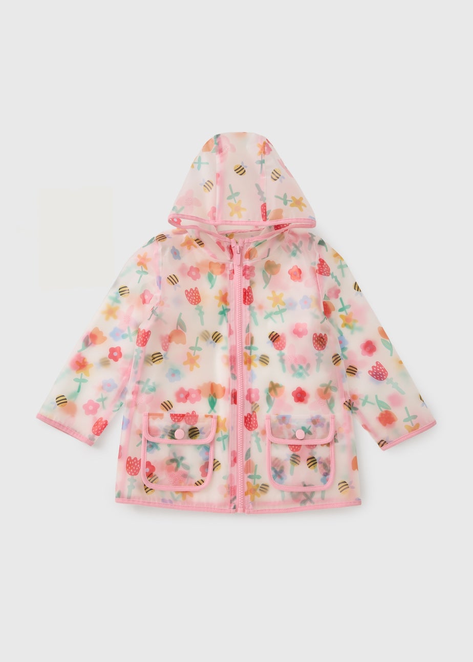 Girls Pink Floral Translucent Mac (1-7yrs)