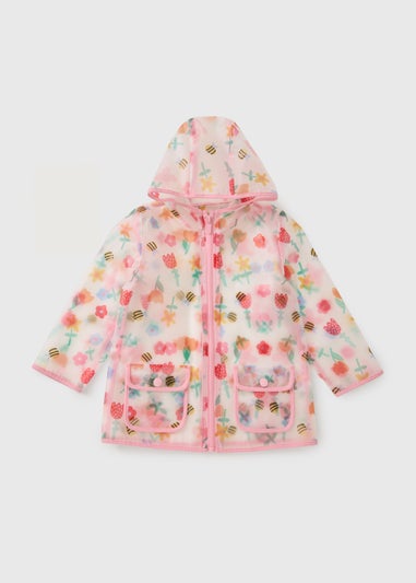 Girls Pink Floral Translucent Mac (1-7yrs)