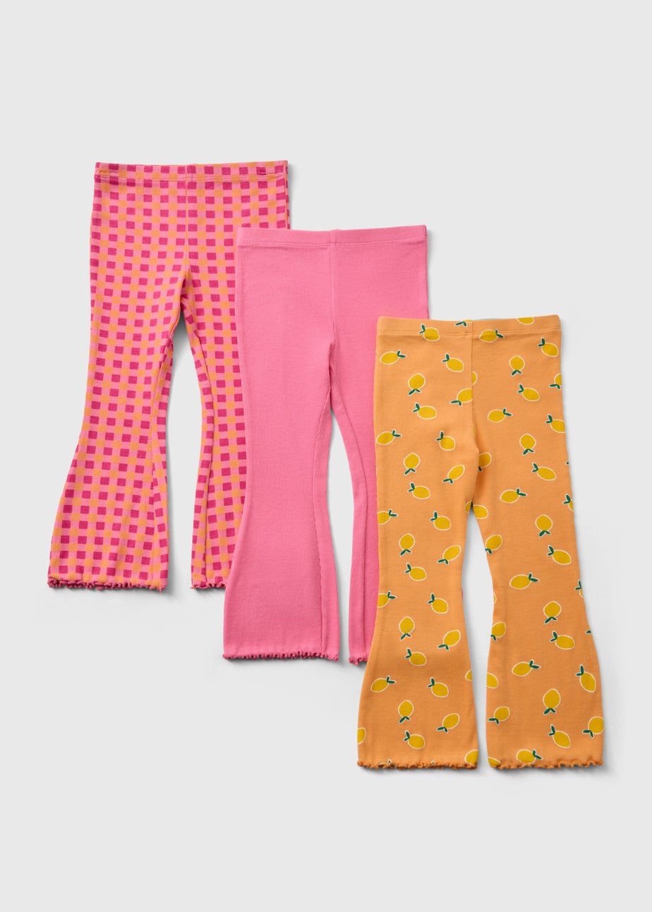 3 Pack Girls Pink Lemon Check Flare Leggings (1-7yrs)