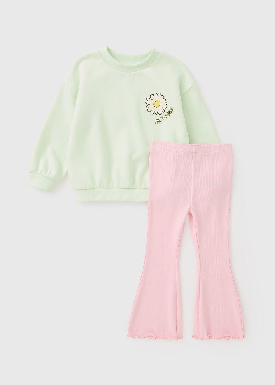 Girls Green Loved Sweatshirt & Flare Set (1-7yrs)
