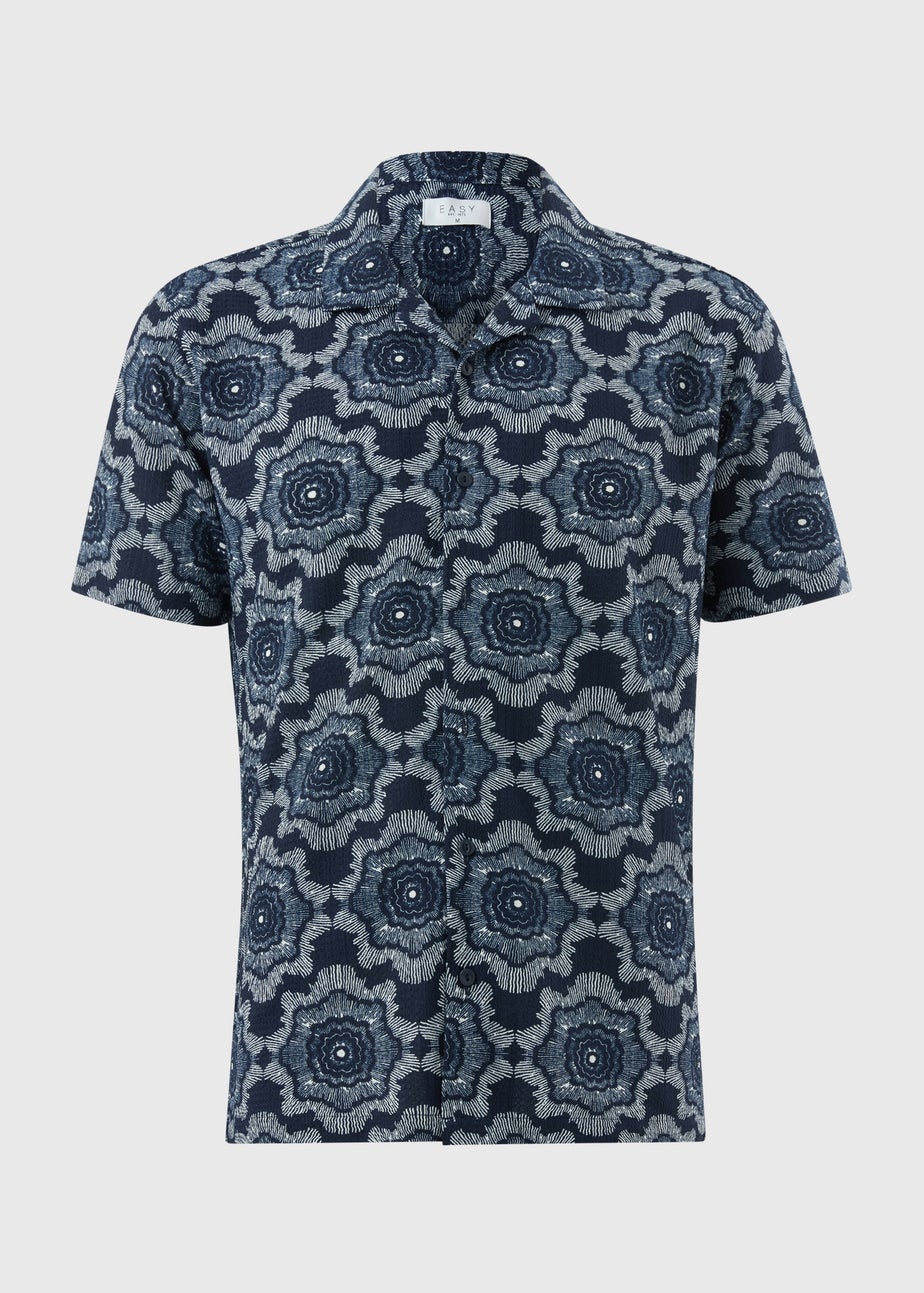 Navy Floral Crinkle Shirt
