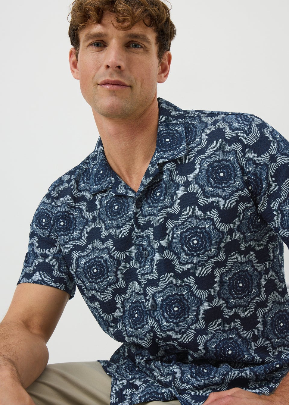 Navy Floral Crinkle Shirt