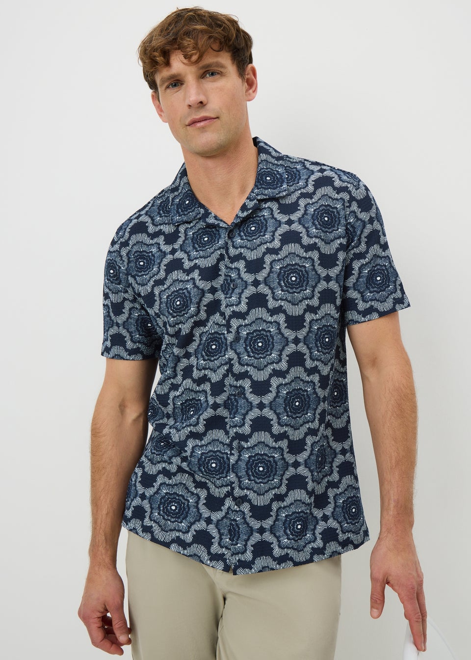 Navy Floral Crinkle Shirt