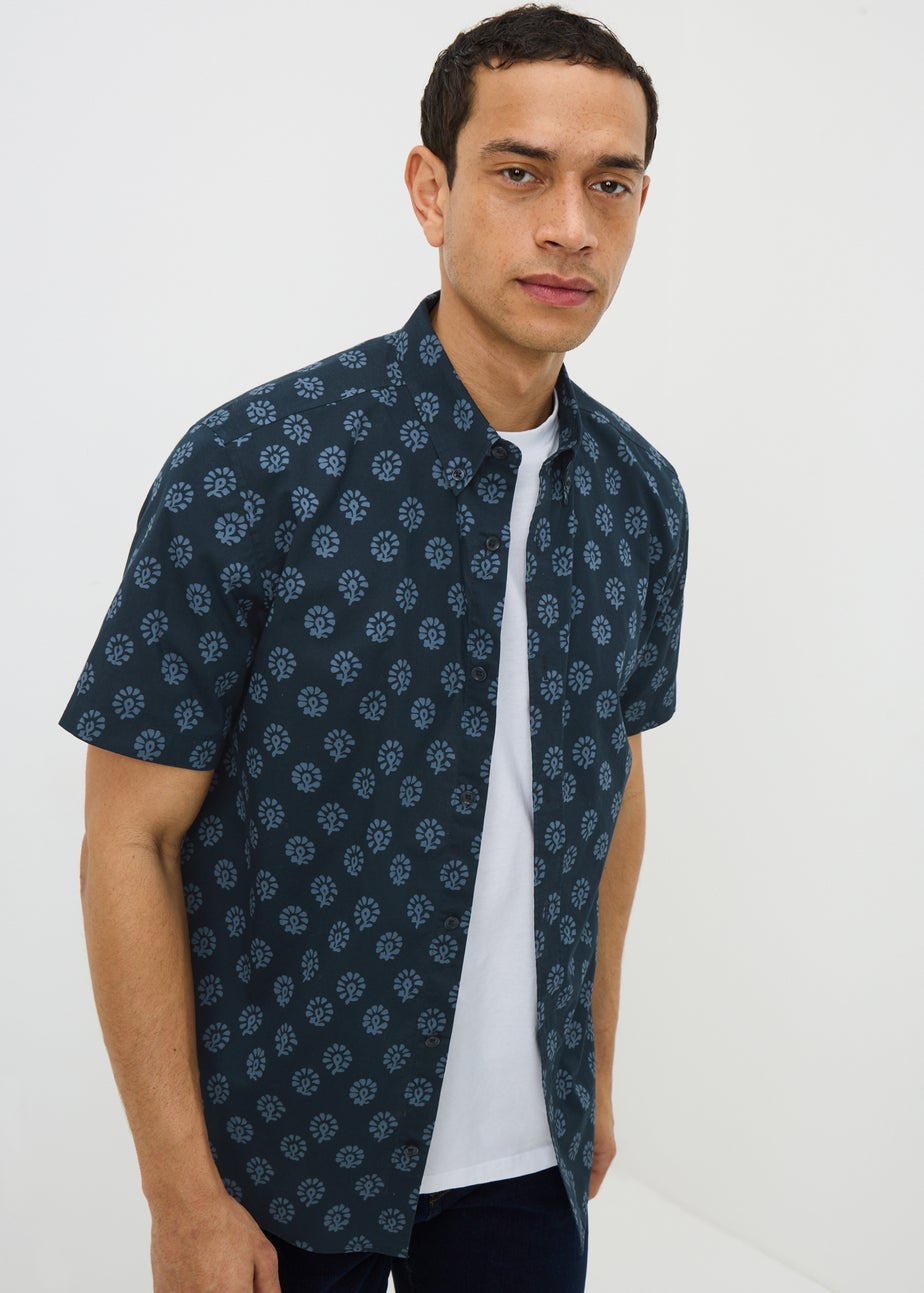 Navy Geo Short Sleeve Shirt