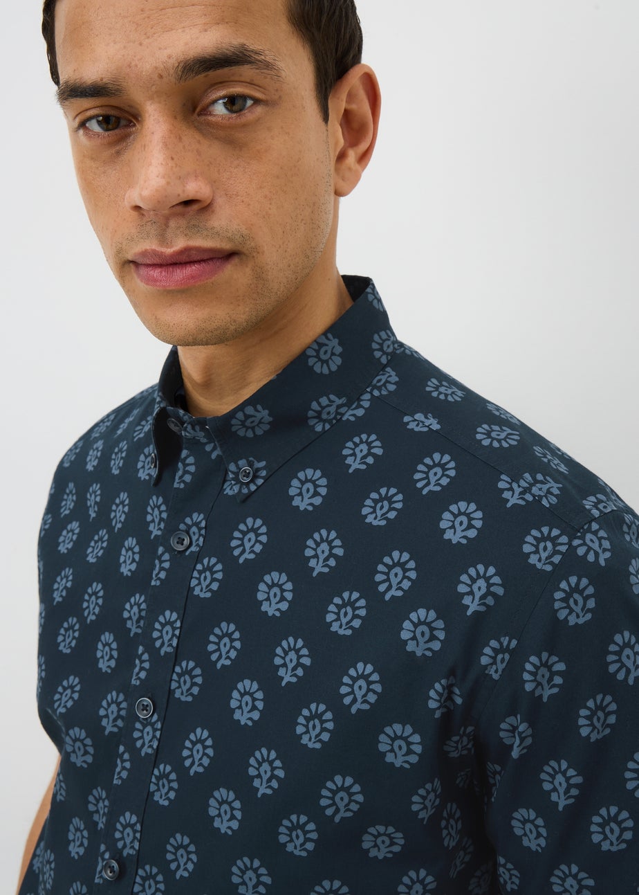 Navy Geo Short Sleeve Shirt