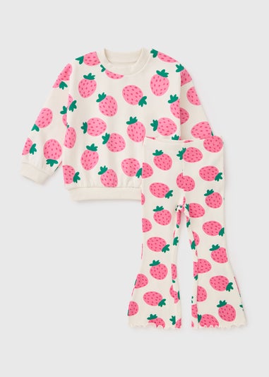 Girls Pink Strawberry Sweatshirt & Flare Set (1-7yrs)