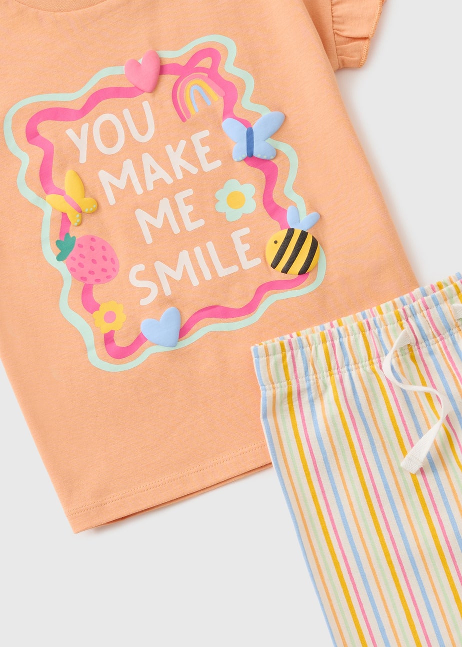 Girls Peach Smile Stripe Top & Trouser Set (1-7yrs)