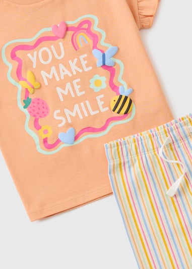 Girls Peach Smile Stripe Top & Trouser Set (1-7yrs)