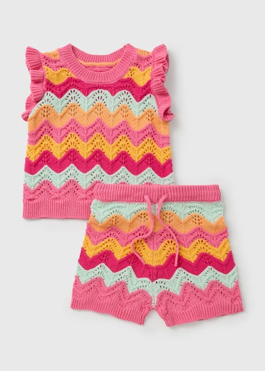 Girls Multicolour Stripe Knitted Top & Short Set (1-7yrs)