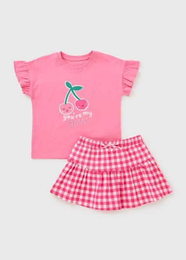 Girls Pink Cherry Bestie Top & Skort Set (1-7yrs)