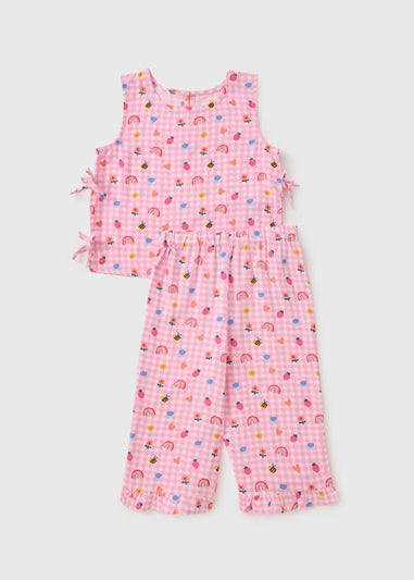 Girls Pink Gingham Rainbow Print Top & Trouser Set (1-7yrs)