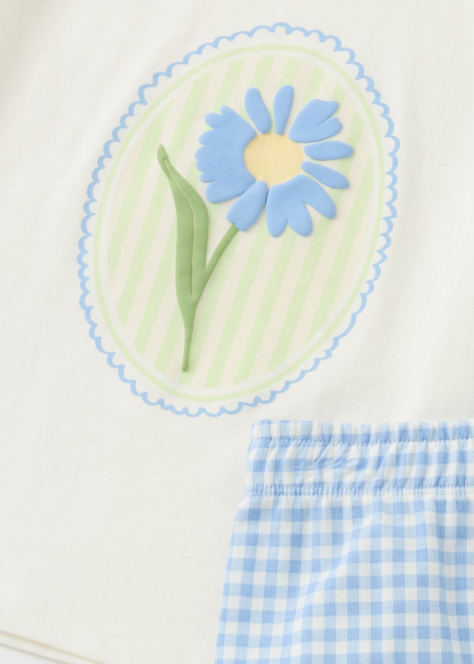 Girls Blue Daisy Gingham Top & Trouser Set (1-7yrs)