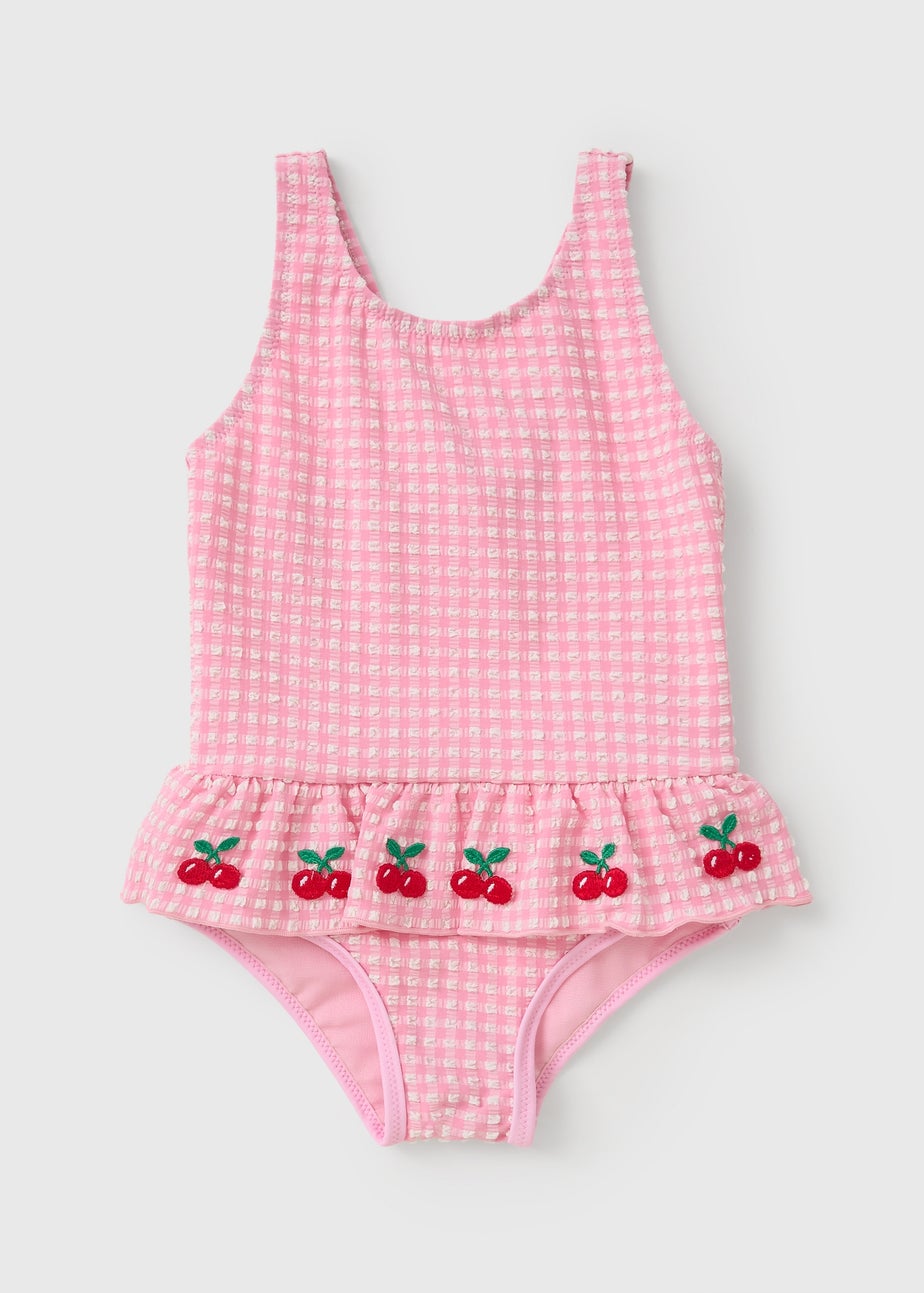 Girls Pink Cherry Frill Swimming Costume (1-7yrs)