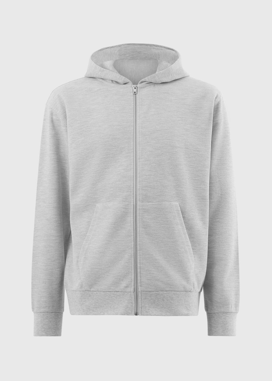 Grey Textured Zip Up Co Ord Hoodie