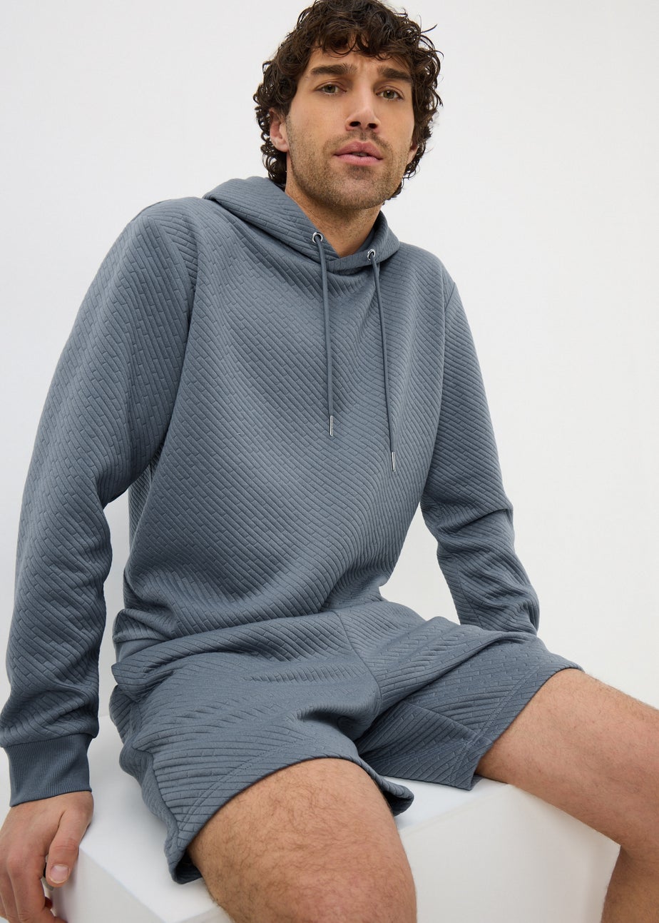 Blue Textured Co Ord Hoodie