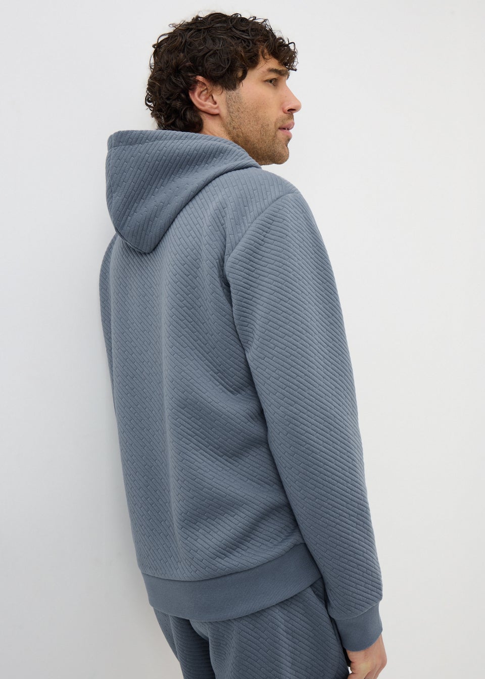 Blue Textured Co Ord Hoodie