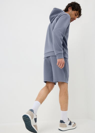Blue Textured Co-Ord Jogging Shorts
