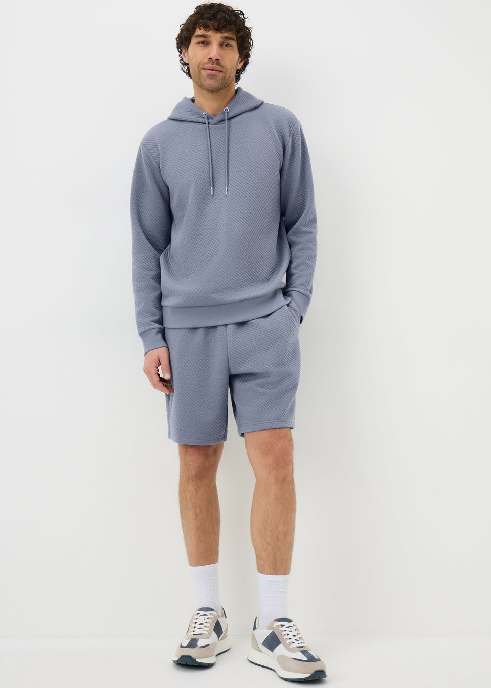 Blue Textured Co-Ord Jogging Shorts