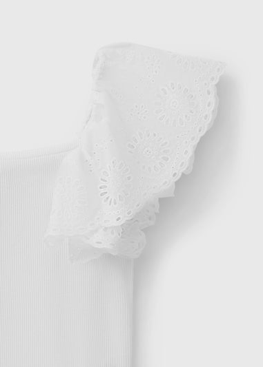 Girls White Broderie Frill Sleeve Top (7-15yrs)