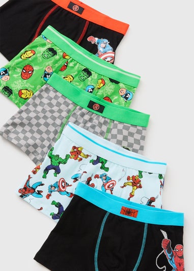 Marvel 5 Pack Boys Multicolour Boxers (4-13yrs)