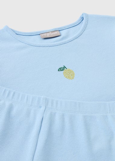 Girls Blue Daisy Ribbed Top & Shorts Set (7-15yrs)