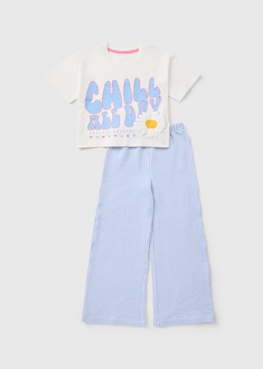 Girls White Daisy Stripe Pyjama Set (7-13yrs)