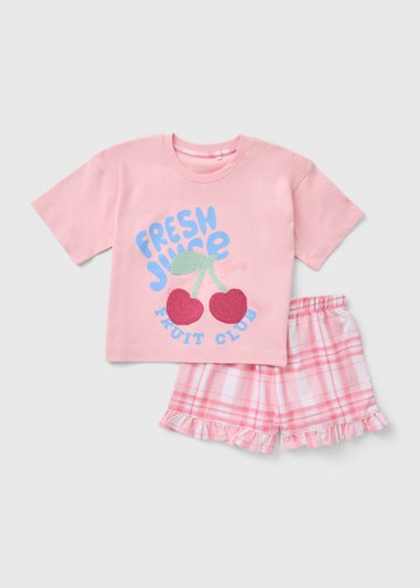 Girls Pink Cherry Check Top & Shorts Set (7-13yrs)