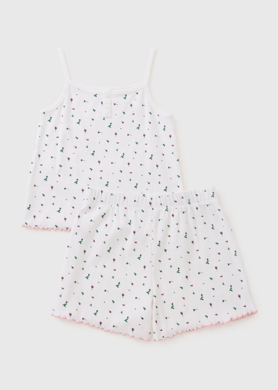 Girls White Floral Cami Pyjama Set