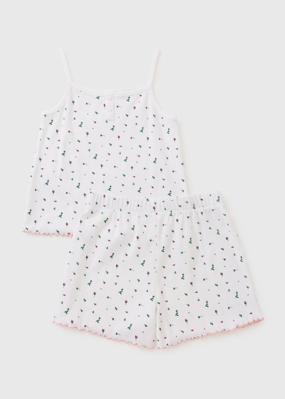 Girls White Floral Cami Pyjama Set
