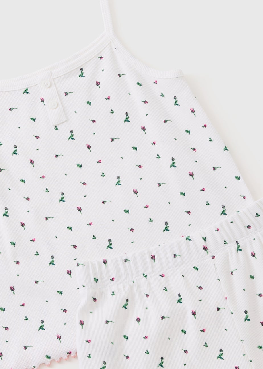 Girls White Floral Cami Pyjama Set