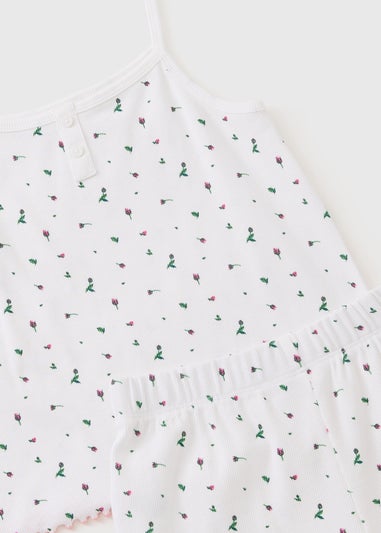 Girls White Floral Cami Pyjama Set
