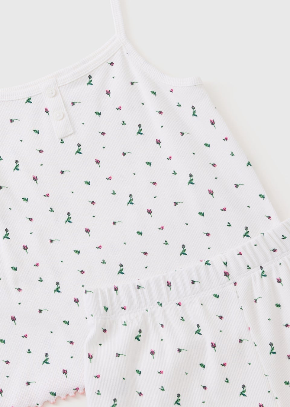 Girls White Floral Cami Pyjama Set