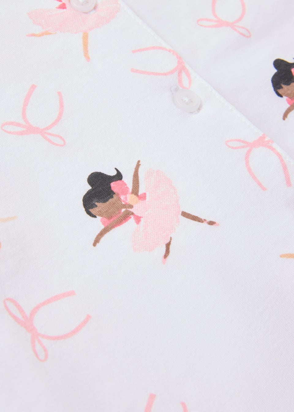 Girls White Ballerina Button Up Short Pyjama Set (1-7yrs)