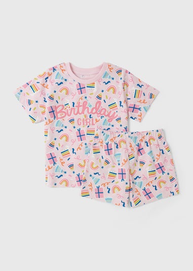Girls Pink Birthday Girl Short Pyjama Set (1-7yrs)