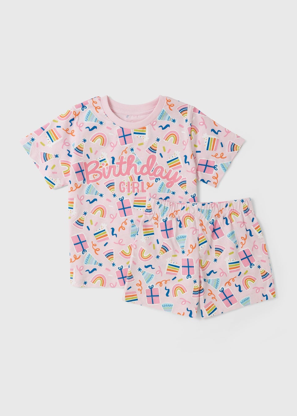 Girls Pink Birthday Girl Short Pyjama Set (1-7yrs)