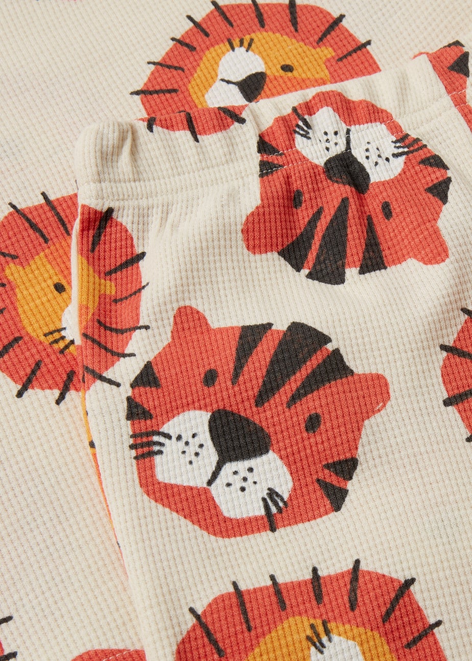 Kids Beige Lion Tiger Waffle Short Pyjama Set (1-7yrs)