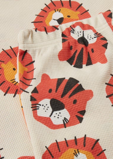 Kids Beige Lion Tiger Waffle Short Pyjama Set (1-7yrs)