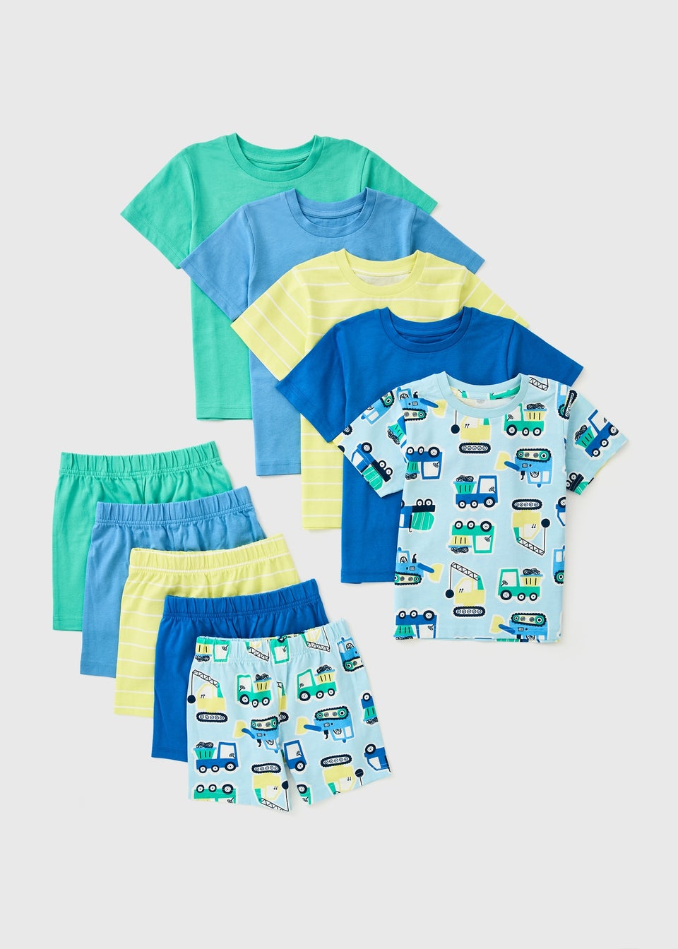5 Pack Boys Blue Digger Pyjama Sets (1-7yrs)