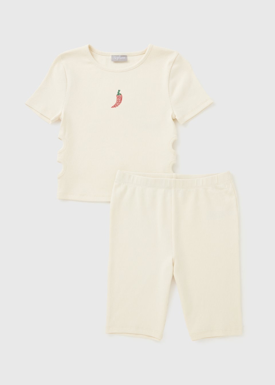 Girls Cream Chilli Ribbed Top & Short Set (7-15yrs)
