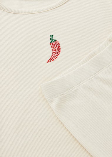 Girls Cream Chilli Ribbed Top & Short Set (7-15yrs)