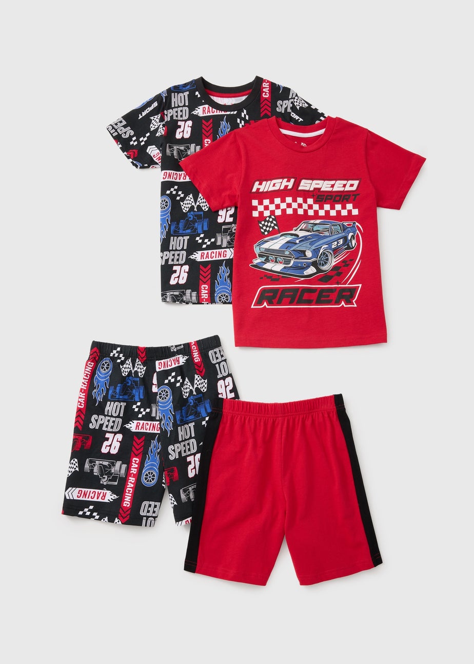 2 Pack Boys Red Motorsport Short Pyjamas (7-13yrs)