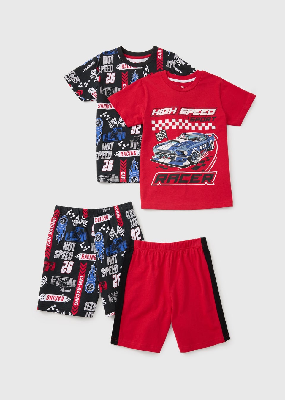 2 Pack Boys Red Motorsport Short Pyjamas (7-13yrs)