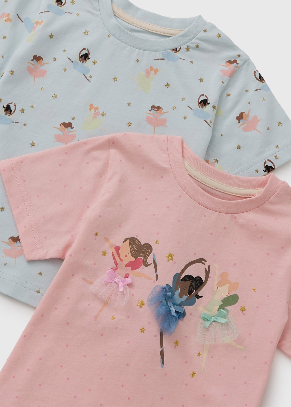 2 Pack Girls Pink Ballerina Pyjama Sets (1-7yrs)