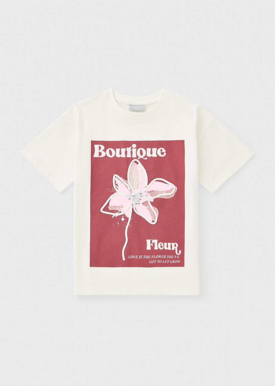 Girls White Boutique Fleur T-Shirt (7-15yrs)