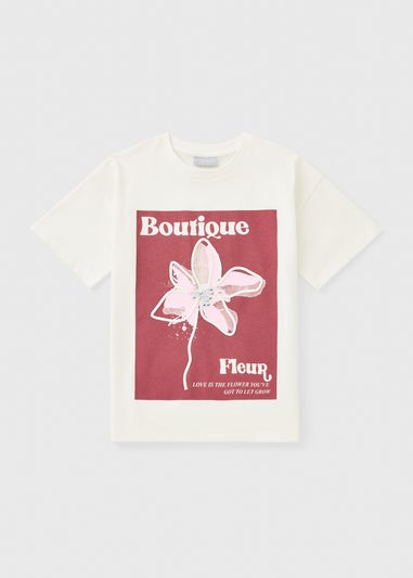 Girls White Boutique Fleur T-Shirt (7-15yrs)