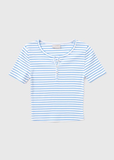Girls Blue Stripe Henley T-Shirt (7-15yrs)