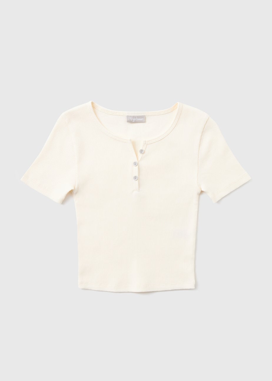 Girls Cream Henley Top (7-15yrs)