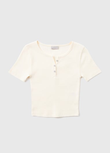 Girls Cream Henley Top (7-15yrs)