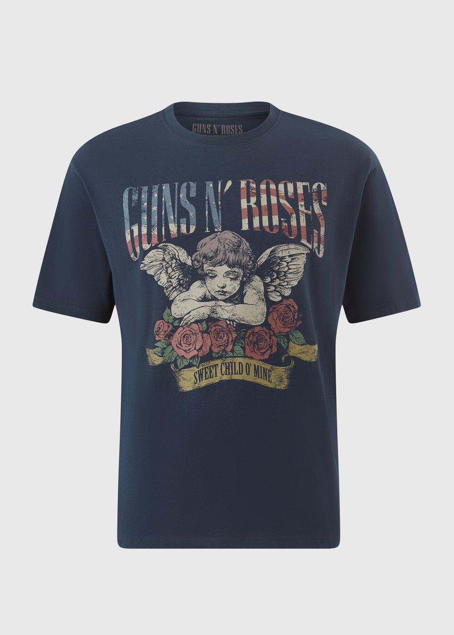 Navy Guns & Roses Printed T-Shirt