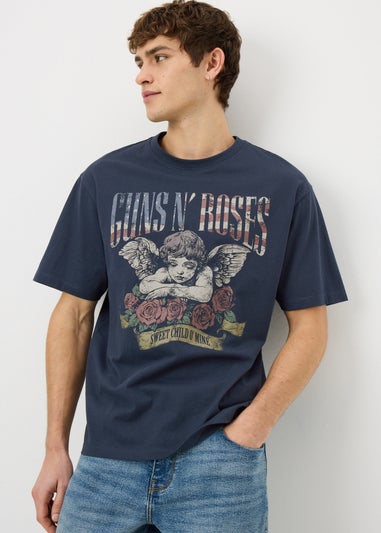 Navy Guns & Roses Printed T-Shirt